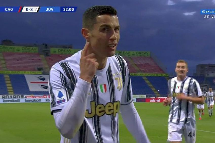 Cristiano Ronaldo, după golul 3 în Cagliari - Juventus // foto: captură Twitter