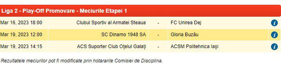 Dinamo - Gloria Buzău, mutat duminică, de la ora 12:00 Dinamo - Gloria Buzău, mutat după schimbarea programului din Liga 1 » Când se joacă duelul din play-off-ul Ligii 2