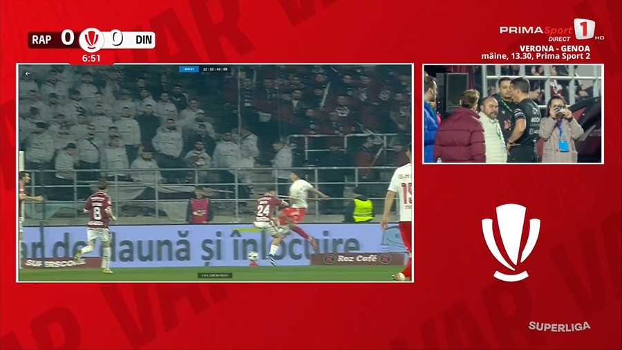 Intrarea lui Borza asupra lui Musi Istvan Kovacs, chemat la VAR în startul derby-ului Rapid - Dinamo