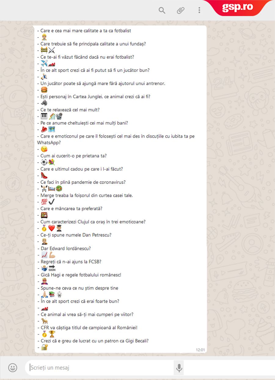 WhatsApp Q&A » Mihai Butean intră în provocarea GSP: cum răspunde cu un emoticon la întrebări și afirmații inedite