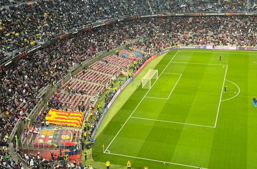 Fanii din peluza Barcelonei și-au părăsit locurile la pauza meciului cu Eintracht, returul sferturilor de finală din Europa League, la scorul de 0-0.