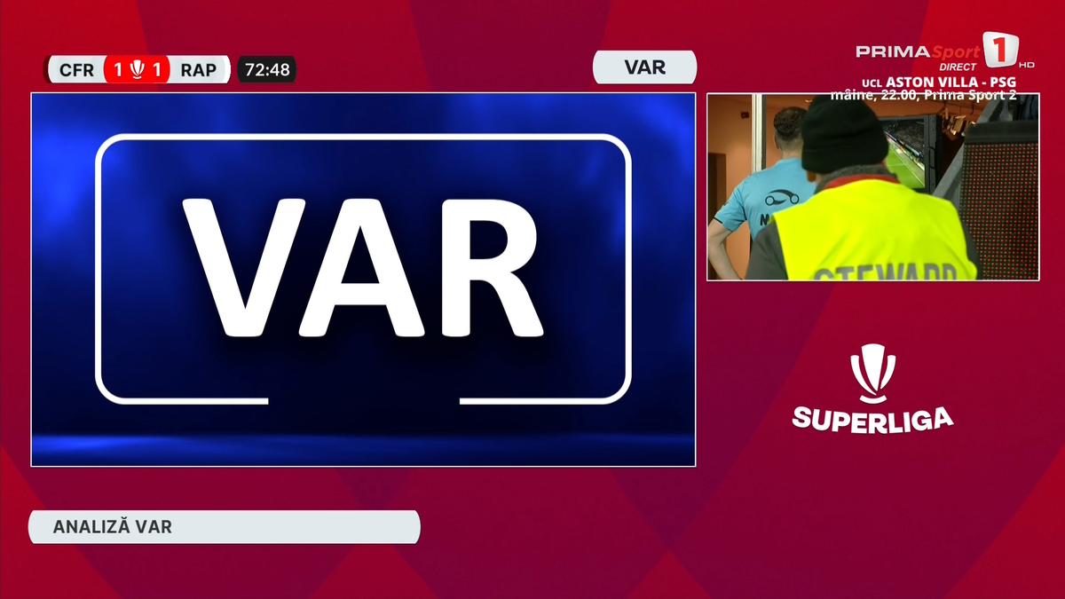 Fază controversată în CFR Cluj - Rapid » Arbitrul l-a eliminat pentru simulare în minutul 70, dar a schimbat decizia după VAR! Verdictul specialistului