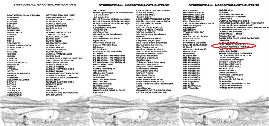 Ultrașii din toată Europa protestează: „Opriți fotbalul!” » Inclusiv galeriile lui Dinamo și U Cluj!