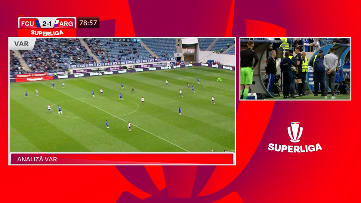 Fază confuză în FCU Craiova - Argeș » Cartonaș roșu anulat după consultarea VAR