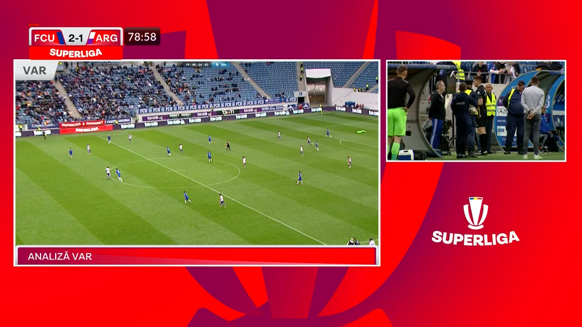Fază confuză în FCU Craiova - Argeș » Cartonaș roșu anulat după consultarea VAR
