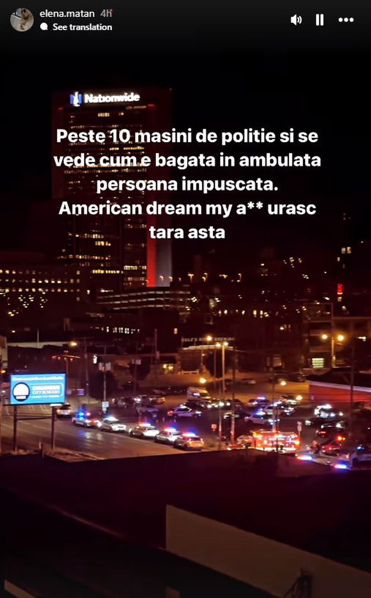 Elena Livadariu - împușcături în America. Foto: Instagram