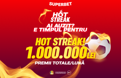 Hot Streak, noul joc gratuit de pronosticuri, e exclusiv la Superbet! Premii lunare de 1.000.000 de lei