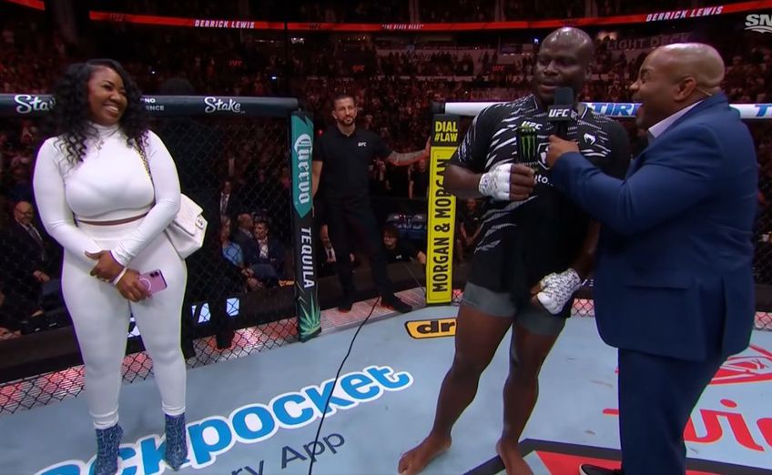 VIDEO + FOTO „Urmează nevasta mea, vor fi multe lupte la sol” » Victorios în gala UFC din week-end, „greul” Lewis a făcut pe toată lumea să râdă: