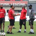 Mamoudou Karamoko, Hakim Abdallah, Maxime Sivis și Jordan Ikoko, înainte de Csikszereda - Dinamo / Foto: Ionuț Iordache GSP