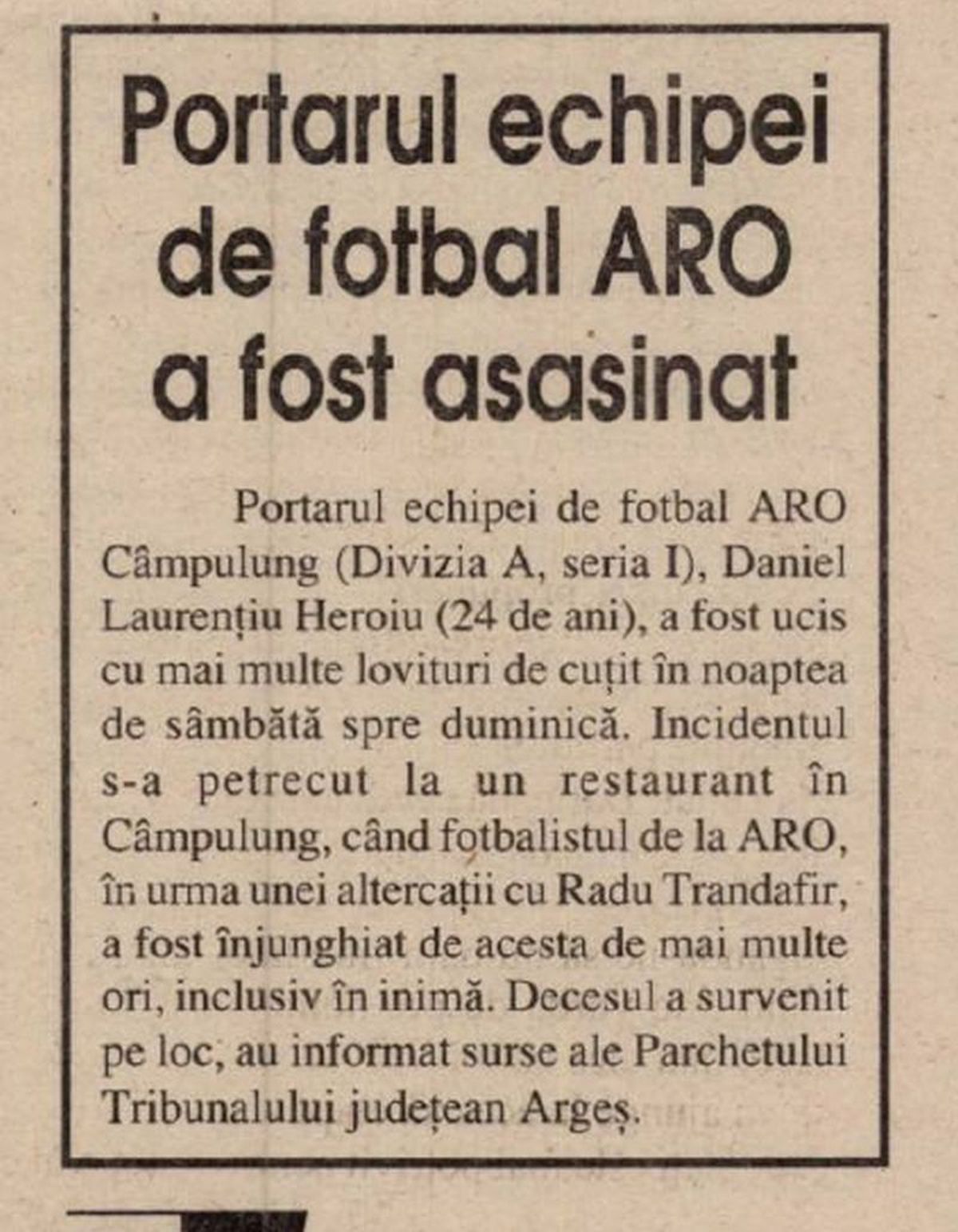 Daniel Laurențiu Heroiu - portarul de la ARO Câmpulung Muscel ucis într-un bar