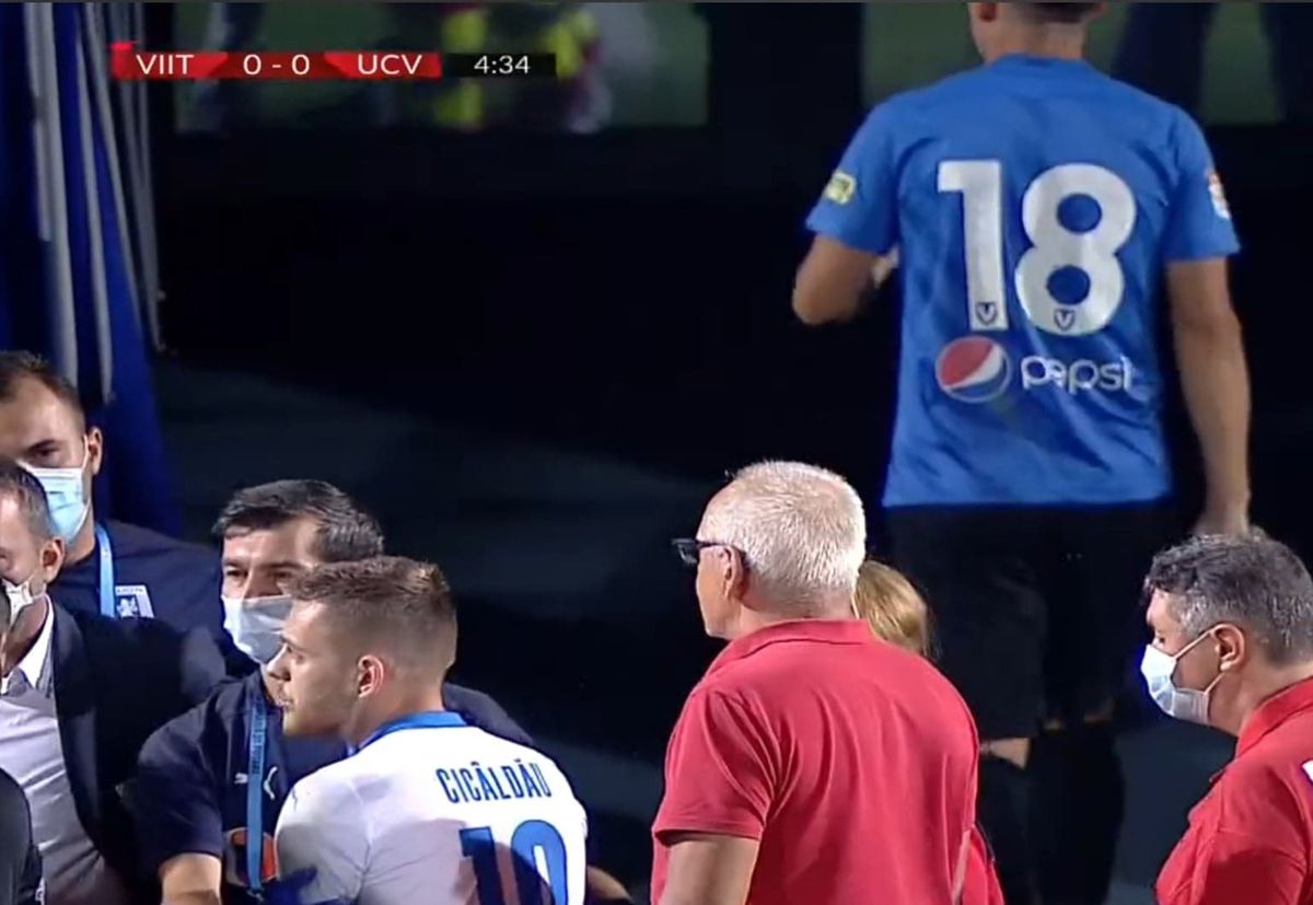 VIITORUL - CRAIOVA. Atac violent la Alex Cicâldău în startul meciului! Arbitrul a arătat „roșu” direct!