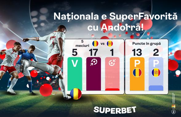 Naționala e SuperFavorita meciului cu Andorra. Vezi Cotele Superbet