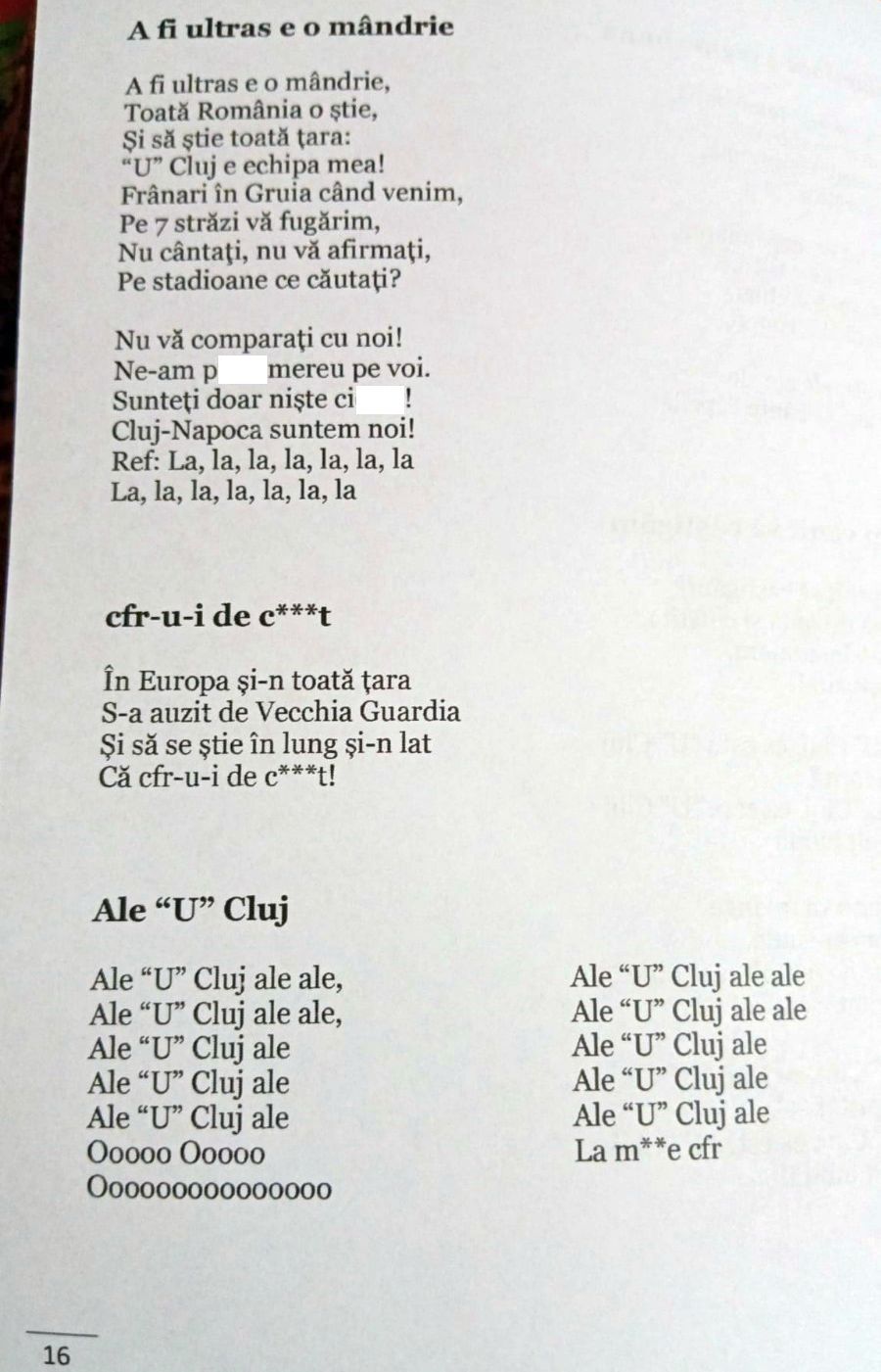 Scandalos! „Toți steliștii din Ardeal...” » „U” le-a oferit „bobocilor” din Cluj-Napoca carnete cu cântece suburbane ale galeriei: „Din greșeală, nu am tipărit versiunea «clean»”