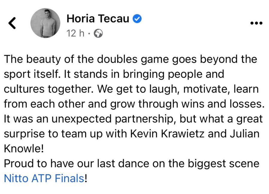 Horia Tecău, înfrângere în primul meci de la Turneul Campionilor, împotriva cele mai puternice echipe din 2021