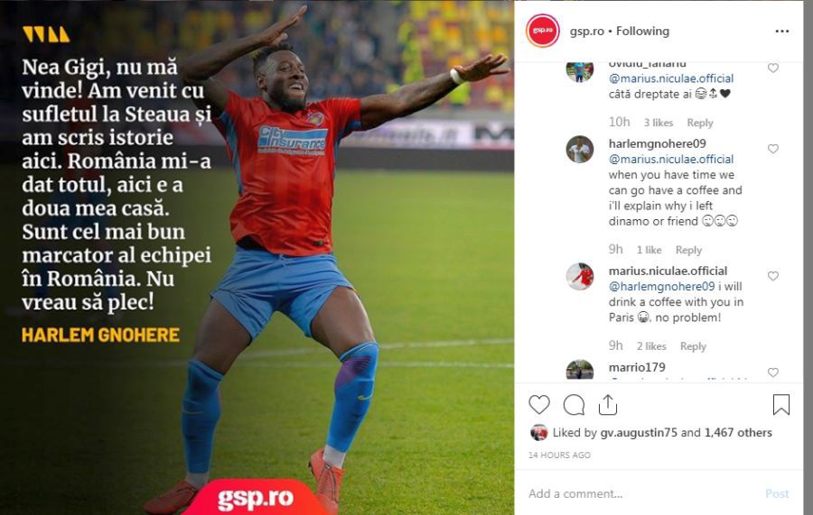 Gnohere și Marius Niculae, dialog savuros pe Instagramul Gazetei Sporturilor: „Hai să vorbim la o cafea” / „Servim cafeluța la Paris, nu-i nicio problemă”