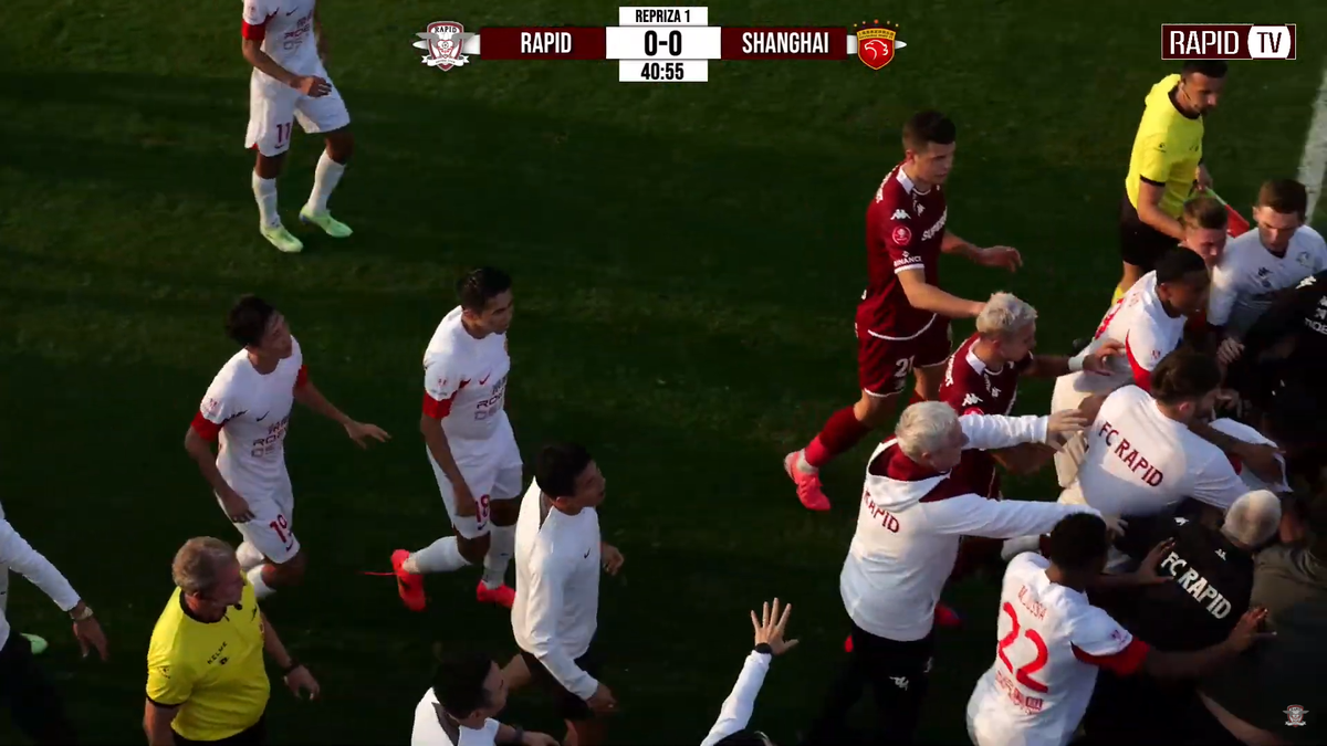 Scandal imens în ultimul amical al Rapidului » Au sărit la bătaie după un fault dur: l-au luat de gât pe un fotbalist giuleștean