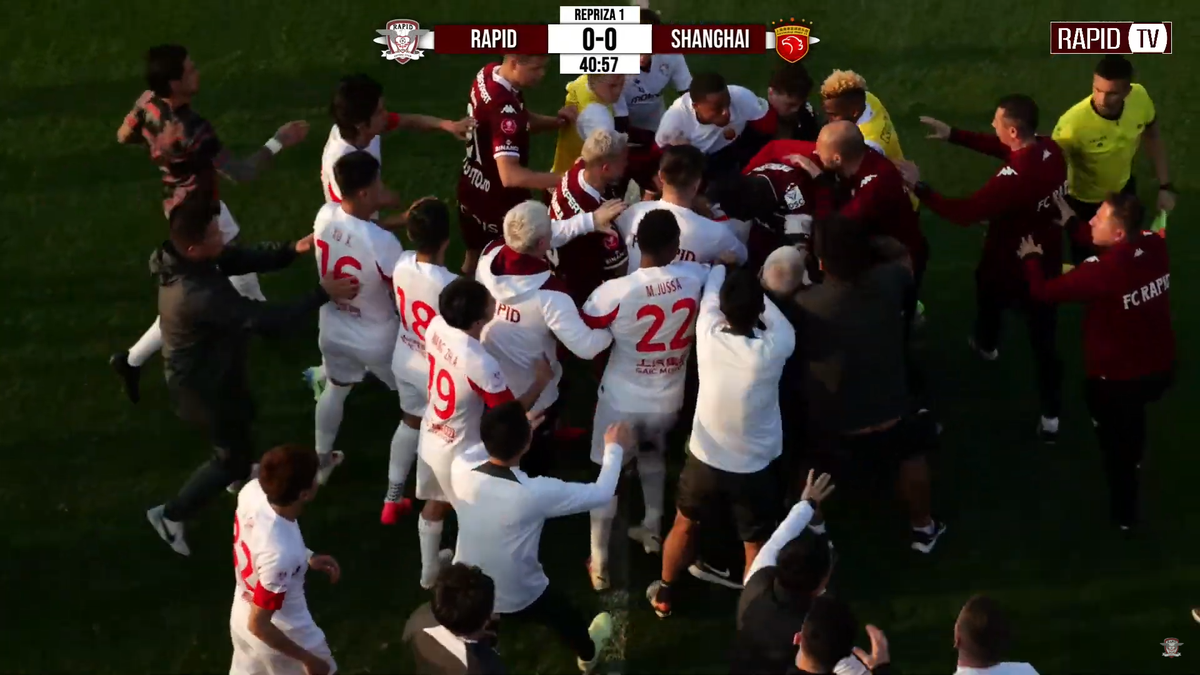 Scandal imens în ultimul amical al Rapidului » Au sărit la bătaie după un fault dur: l-au luat de gât pe un fotbalist giuleștean