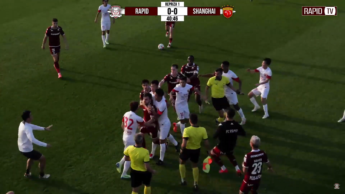 Scandal imens în ultimul amical al Rapidului » Au sărit la bătaie după un fault dur: l-au luat de gât pe un fotbalist giuleștean