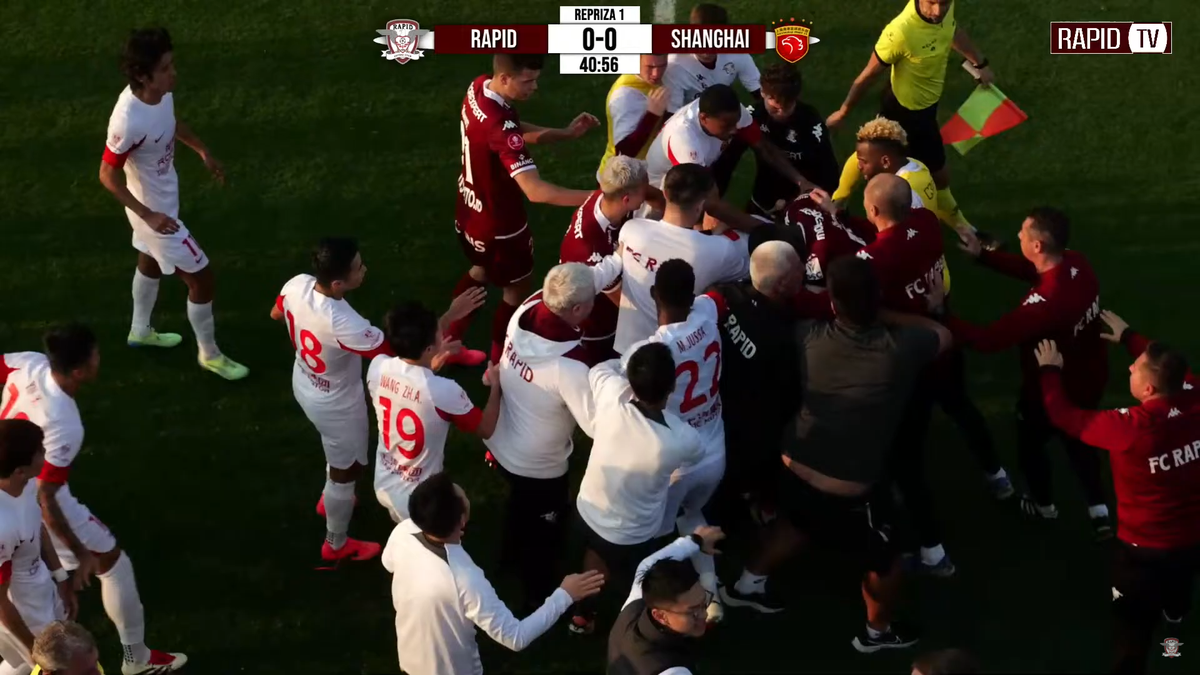 Scandal imens în ultimul amical al Rapidului » Au sărit la bătaie după un fault dur: l-au luat de gât pe un fotbalist giuleștean