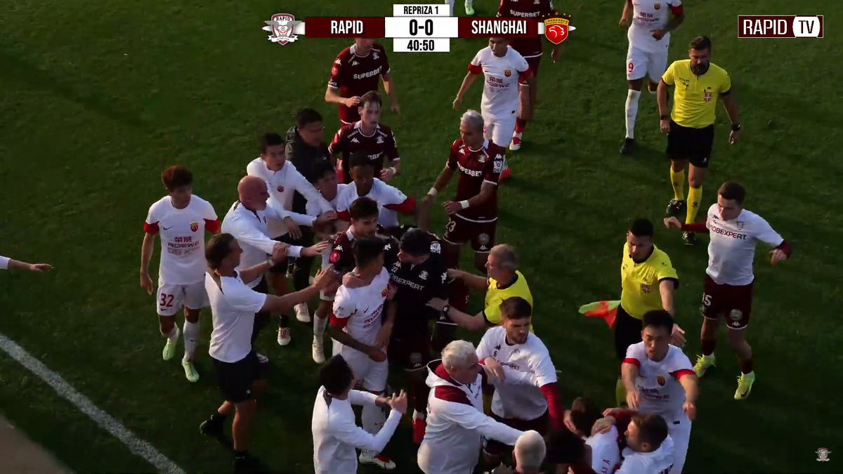 Scandal imens în ultimul amical al Rapidului » Au sărit la bătaie după un fault dur: l-au luat de gât pe un fotbalist giuleștean