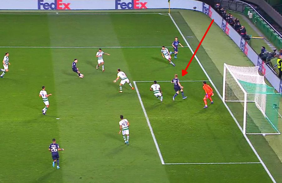 De Bruyne, în poziție regulamentară / FOTO: Captură @telekom sport Gol bizar în Sporting - City » Toți jucătorii au crezut că e ofsaid! Decizia VAR