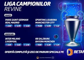 Spectacolul Ligii Campionilor se întoarce! Cote Mărite, BetCombo și zeci de speciale unice pe Betano