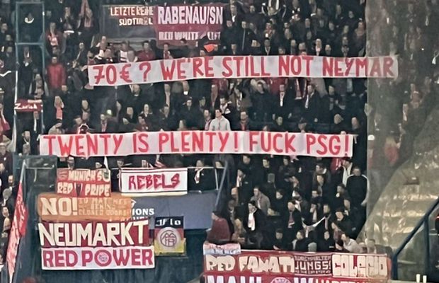 Ultrașii lui Bayern Munchen, protest vulgar împotriva miliardarilor de la PSG: „70 de euro? N-am ajuns încă să fim Neymar”