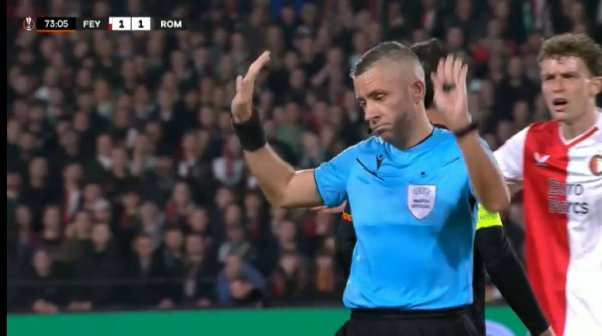 Radu Petrescu a condus meciul serii în Europa League, Feyenoord - Roma » A ieșit în evidență cu un moment imposibil de evitat
