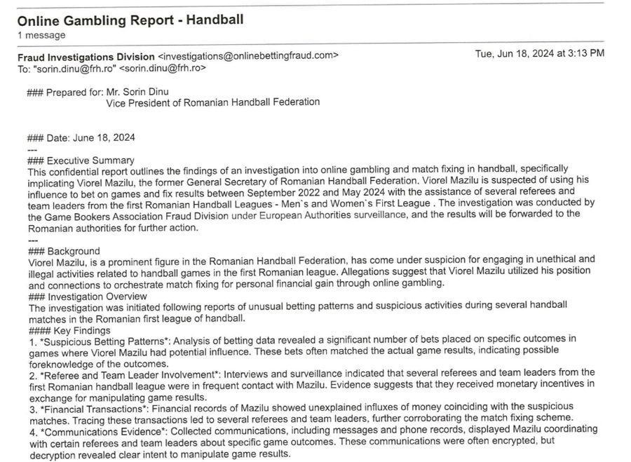 Fake sau scandal monstru în handbalul românesc? „Și-a folosit influența pentru a paria pe meciuri și a aranja rezultate!” + Raportul care a pus pe jar conducerea federației