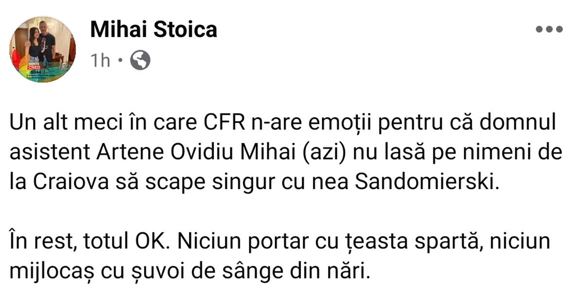 Mihai Stoica, reacții după CS Universitatea Craiova - CFR Cluj