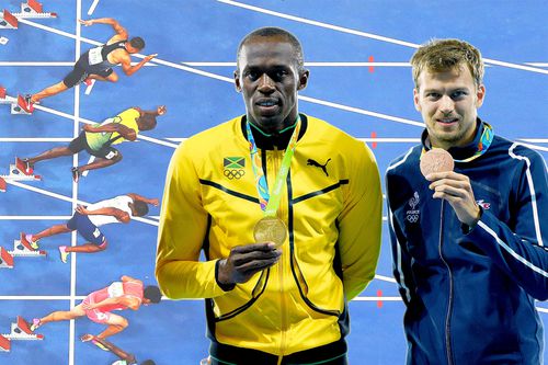 Usain Bolt și Christophe Lemaitre, fotomontaj: Andrei Crăițoiu