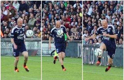 Zidane încântă și la 51 de ani » A „dansat” pe teren fără ca mingea să atingă pământul, în uralele unui stadion întreg