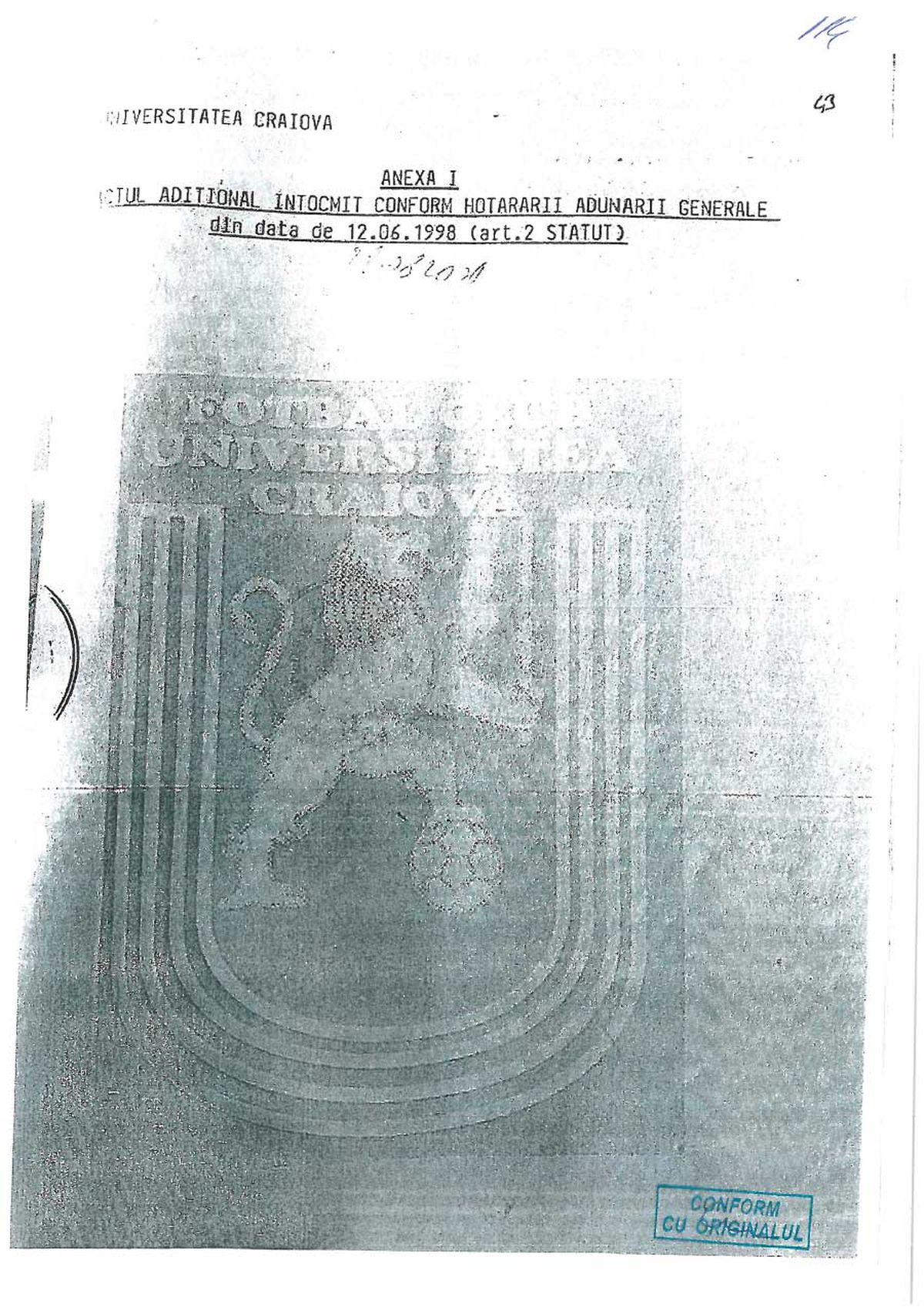 Documentele publicate de FCU Craiova: Adrian Mititelu susține că echipa sa deține sigla și palmaresul Universității