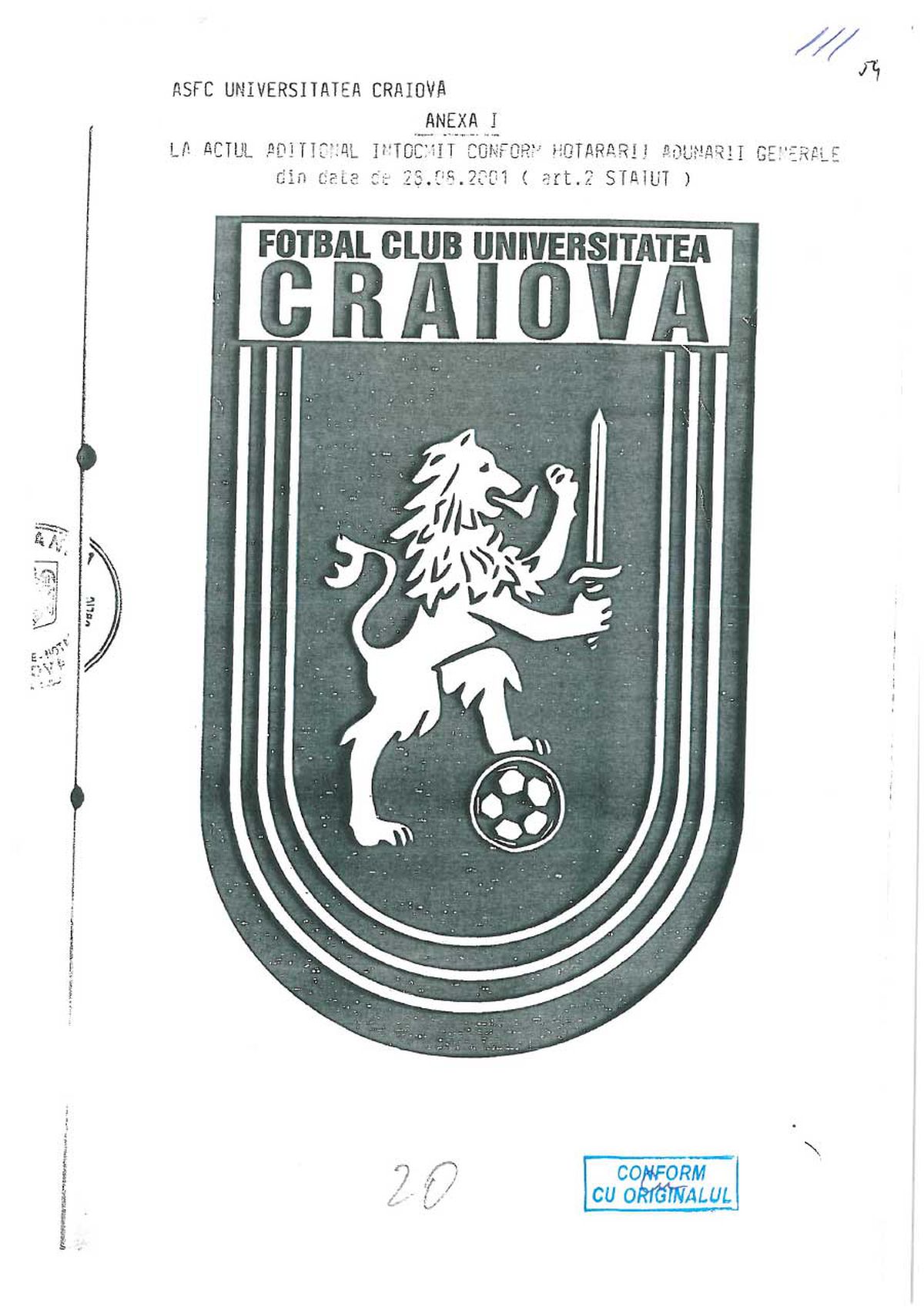 Documentele publicate de FCU Craiova: Adrian Mititelu susține că echipa sa deține sigla și palmaresul Universității