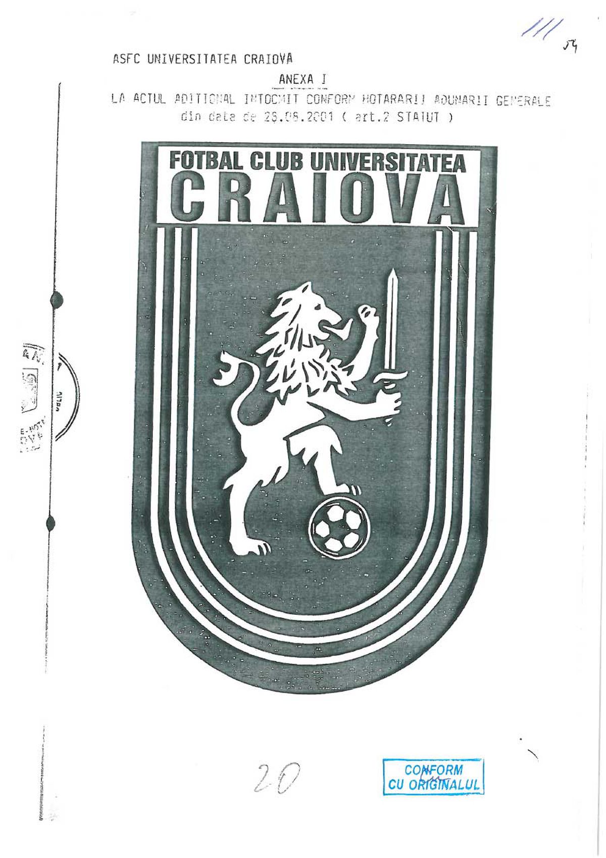 Documentele publicate de FCU Craiova: Adrian Mititelu susține că echipa sa deține sigla și palmaresul Universității