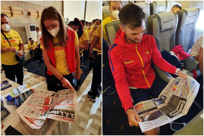 Membrii echipei olimpice, citind ediția de astăzi a ziarului Gazeta Sporturilor