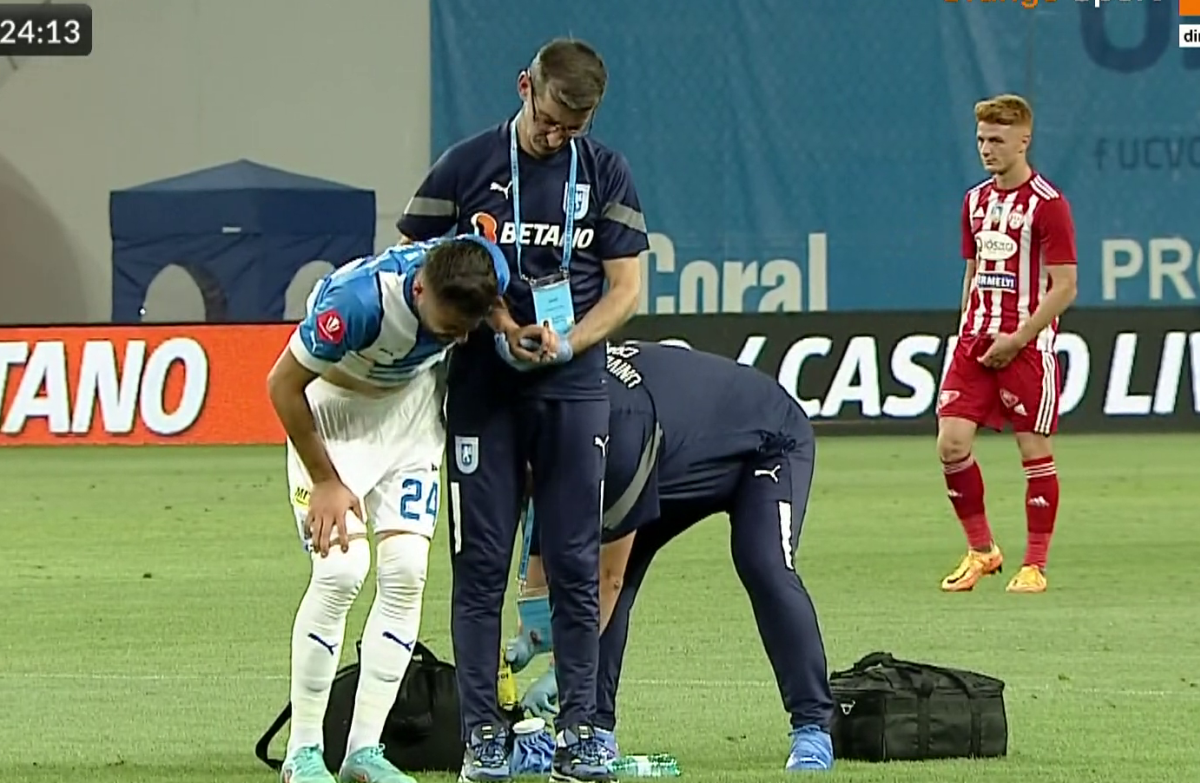 Ante Roguljic, accidentat în CS Universitatea Craiova - Sepsi / FOTO: Capturi @orange sport