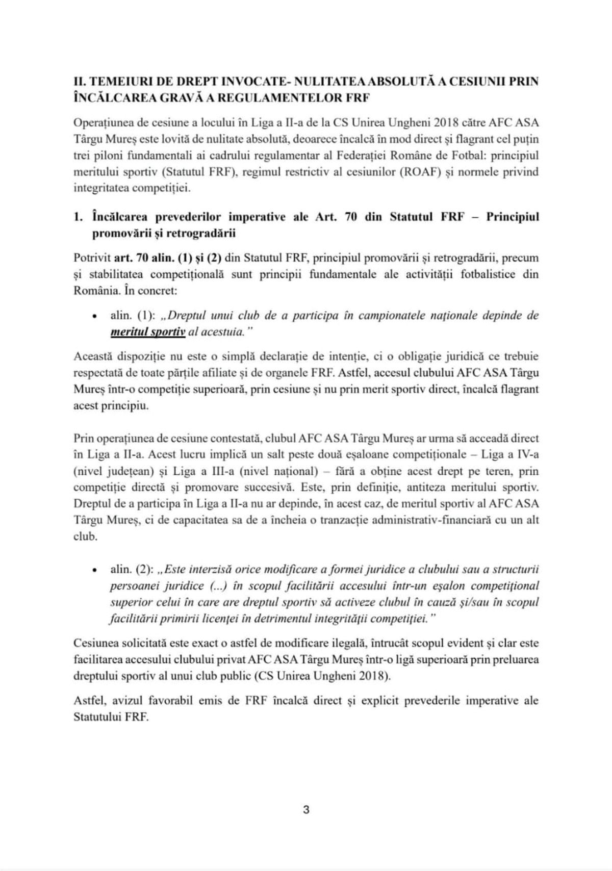 Contestația depusă de CS Păulești împotriva cesiunii dintre Unirea Ungheni și ASA Târgu Mureș