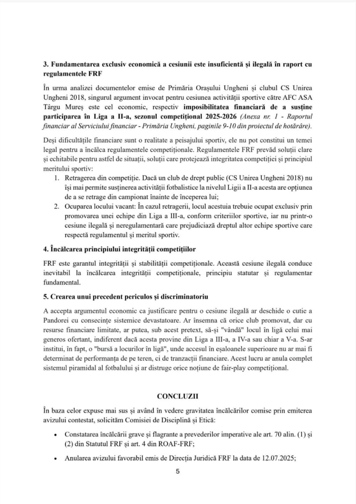 Contestația depusă de CS Păulești împotriva cesiunii dintre Unirea Ungheni și ASA Târgu Mureș
