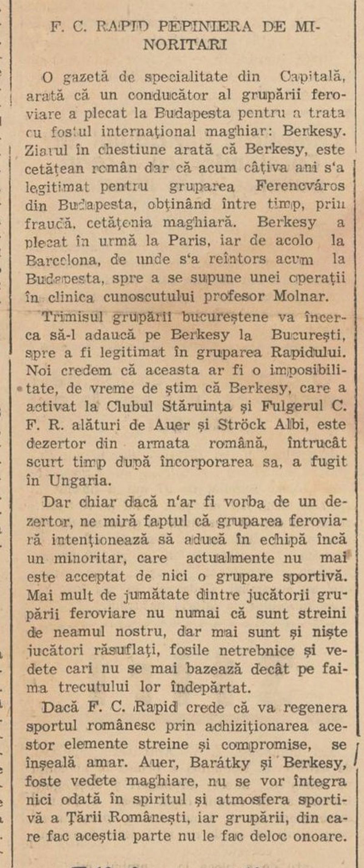 Elemer Berkessy, primul jucător născut pe teritoriul actual al României ajuns la FC Barcelona