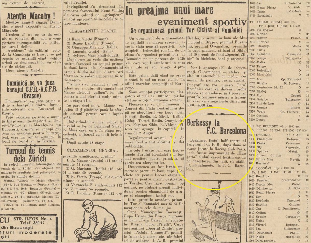 Elemer Berkessy, primul jucător născut pe teritoriul actual al României ajuns la FC Barcelona
