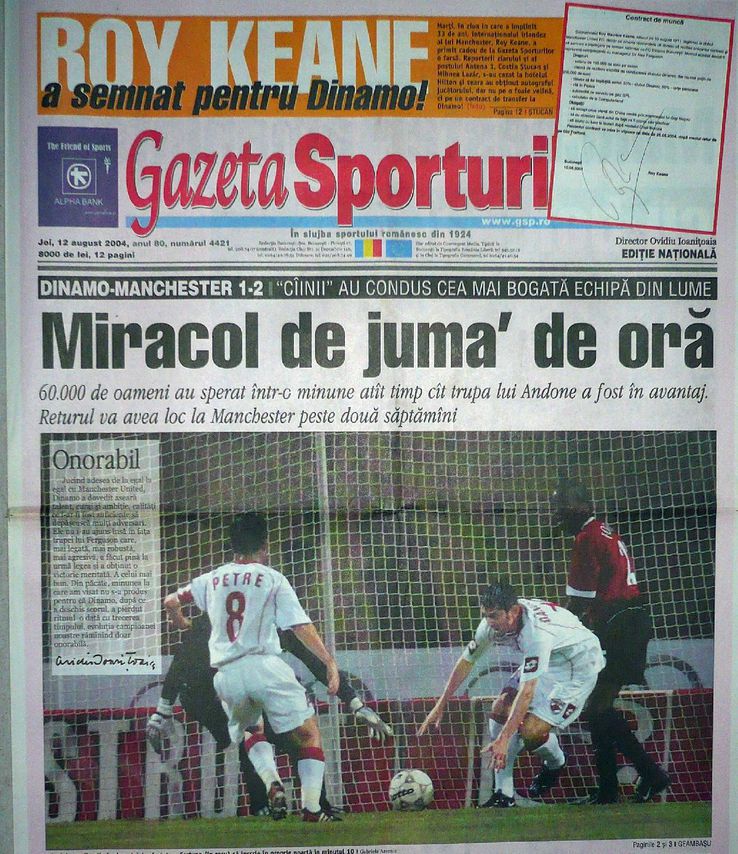 Prima pagină din Gazeta, după Dinamo - Manchester