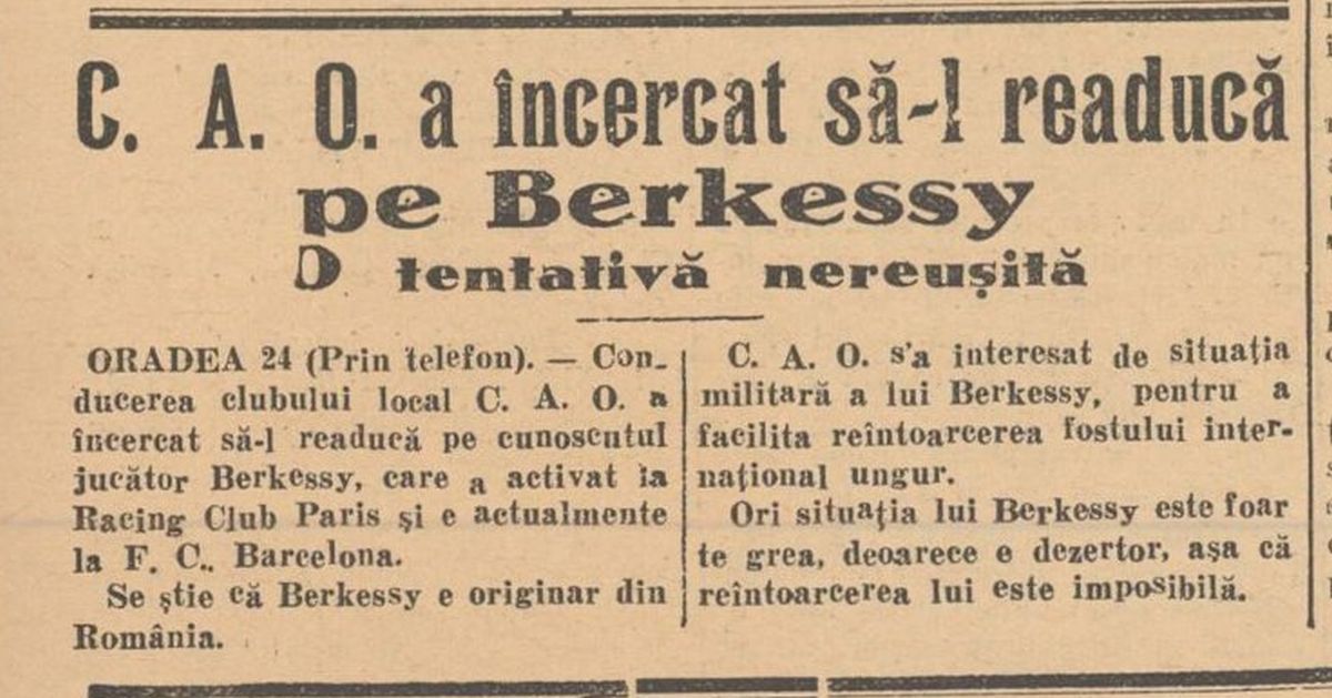 Elemer Berkessy, primul jucător născut pe teritoriul actual al României ajuns la FC Barcelona