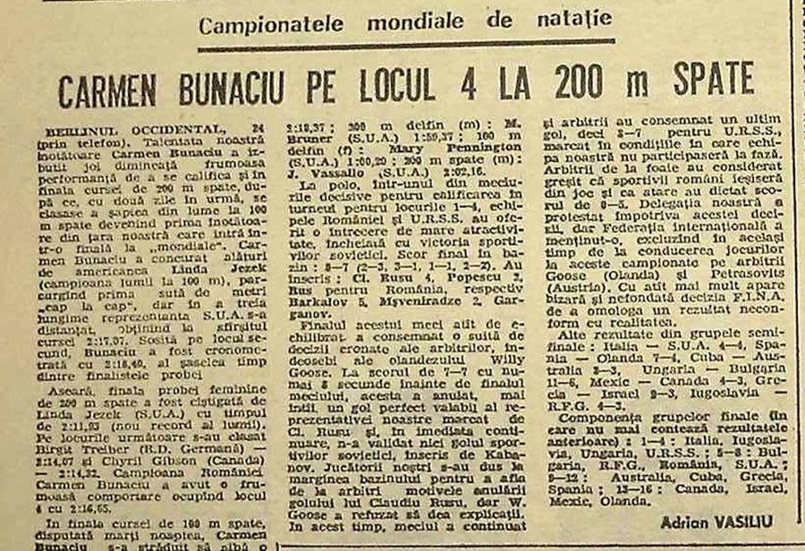 Cronica meciului România - URSS, în ziarul Sportul Poloist român de legendă, interviu fără perdea: „Am bătut milițieni la Athenee Palace, puteam să fac pușcărie ca Sandu Boc, dar am scăpat cu un raport medico-legal falsificat”
