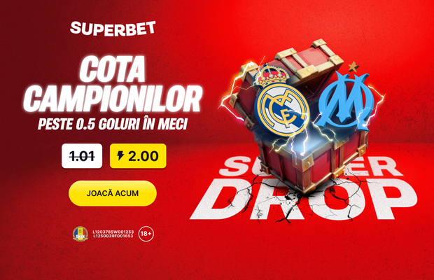 Superbet bate propriile recorduri: cotă 2.00 în loc de 1.01 la Real Madrid - Marseille!