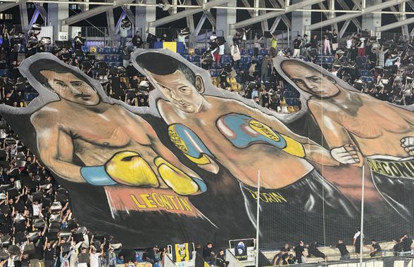 Scenografii FABULOASE la Petrolul - Dinamo! Reverență pentru trei boxeri uriași ai Ploieștiului + torțe și fumigene în peluza „câinilor”