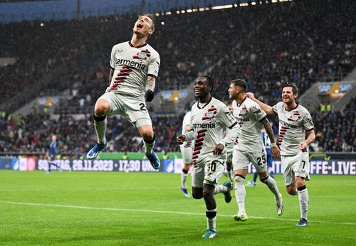 Alex Grimaldo, bucurie după alt gol pentru Bayer Leverkusen Foto: Guliver/GettyImages