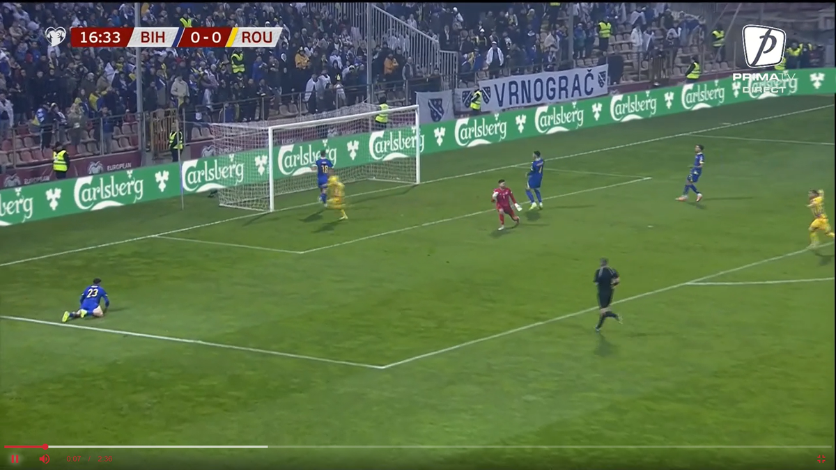 Gol fabulos marcat de România » Bîrligea i-a „curentat” pe bosniaci și a sărbătorit în stilul „Radu Petrescu”