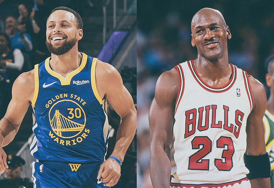 Stephen Curry și Michael Jordan. Foto: X.com @nba Stephen Curry scrie din nou istorie în NBA » Doar Michael Jordan mai reușise așa ceva!