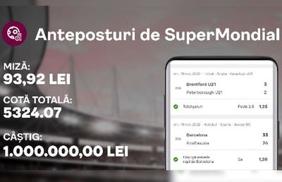 Supercâștig pentru un parior extrem de inspirat: cu doar 93.92 de lei, a pus mâna pe un milion!